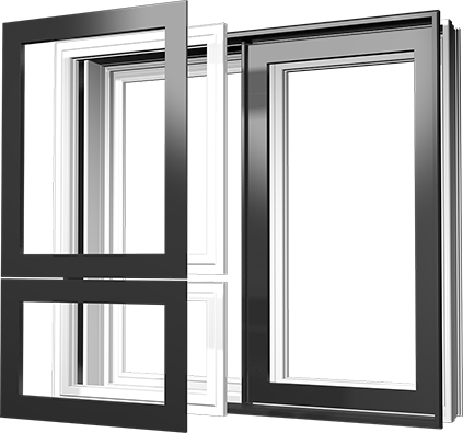 Assemblage fenêtre hybride aluminium et PVC